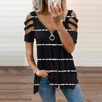 Ženske ljetne casual majice kratki rukav Vneck vrhovi elastične udobne osnovne bluze crni xxl