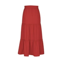 Ženska boemska elastična struka suknje A-line Flowy Swiered Tired Maxi haljina crvene veličine XL