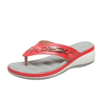 Ljetne štedne sandale MTVXESU Žene Cora ravne flop flop sandale podržavaju svakodnevne flop flop sandale koje uključuju ortotski uložak crvene 7,5