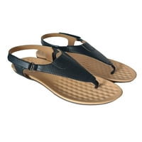 Oucaili ženske ravne sandalne plaže Gladijator sandale Flip flops Theng cipele Vintage Ljetni rad crni 6.5