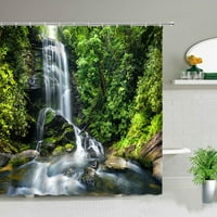 Vodopad biljni palminski drveni pejzažni tuš Cvjetni ptice šumsko krajolik kupaonica vodootporna zavjesa