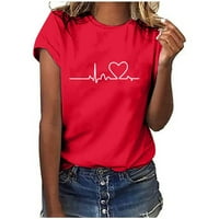 Ženski dan zaljubljenih dolara kratkih rukava casual bluza O-izrez srčani grafički grafički vrhovi za