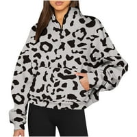 Prevelizirana dukserica za žene dugih rukava ovratnik košulja na rukavicama Velika majica Leopard Print