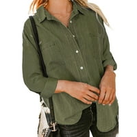 Ženska lagana standardna jean jakna za žene Ležerne prilike s jednim rukavima s dugim rukavima sa džepovima