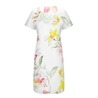 Ljetne haljine za žene za gumb Ukupno kratkih rukava cvjetna print Flowy Midi haljina za žene