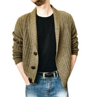Sngxgn muško dugme dugih rukava niz džemper skraćeni ovratnik mekani tkanini Muški džemperi, Khaki,