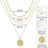 Slojevita početne ogrlice za žene 14K pozlaćenog kairclip-ogrlice za lanac heksagon slovom Curb veza Privjesak ogrlica ogrlica nakit pokloni za žene Tinejdžeri