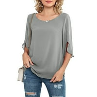 Ženski bluzes rukav čvrsti bluza modne ženske plus ljetne okrugle majice iz dekolteva siva xxl