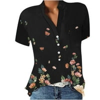 Ženski vrhovi Ljeto V izrez lagan labav gumb s kratkim rukavima bluza s kratkim rukavima TOP Black M