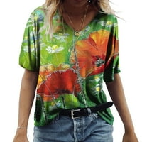 Ženske majice Ženska modna casual plus veličina Scenic Cvijeće Štampanje okruglih vrata majice Green XL