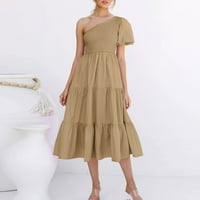 Ljetne haljine za žene žensko ležerno ljeto jedno-rame Bubble rukave boemska haljina od pune boje kaki s
