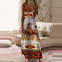 Ženska bez rukava Maxi Dužina modnog ljetna tiskana haljina smeđu xl