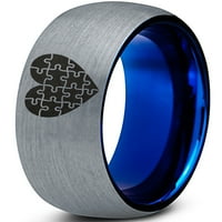 Tungsten puzzle srčani prsten za muškarce za žene Udobnost FIT plava kupola brušena siva polirana