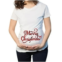 Trudnoća Essentials Božićna majica Cartoon Print Maternity Odjeća s kratkim rukavima Majica Trupnja