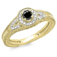 DazzlingRock kolekcija 0. Carat 14k crno-bijeli dijamantni vintage halo angažman prsten CT, žuto zlato,