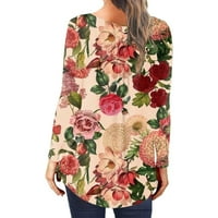 ylioge majice s dugim rukavima za žene, ženske casual labavo cvjetni print Crewneck Ruched pulover bluze vrhovi pada odjeća za žene na klirensu