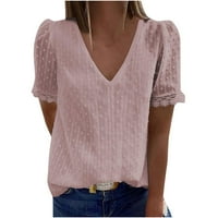 Ljetni ženski vrhovi slatki V izrez T majice Dressy Puff kratki rukav modni boli žakardovi bluze