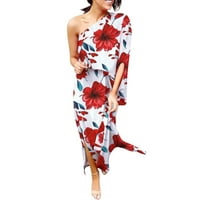 Ženska ljetna casual swing haljina s kratkim rukavima cvjetna tiskana jedno rame Ruched kratka haljina leptir rukavi asimetrični rub omotaj