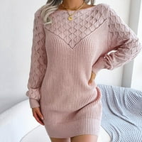 IOPQO džemper za žene modni čvrsti pleteni kurtlenack dugačak dugi puff rukav rebrasti pleteni džemper