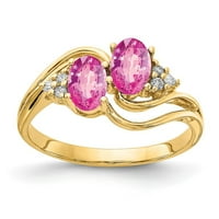 14k žuto zlato 6x ovalni ružičasti safir pravi dijamantni prsten