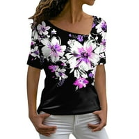 Koaiezne bluze za žene Ležerne prilike Ljetni vrhovi V izrez cvjetne majice Ležerne majice Cvjetne tunike