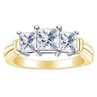 Princezo rezan bijeli prirodni dijamant Tri kamene solitaire zaručni prsten u 14K čvrsti žuto zlatni