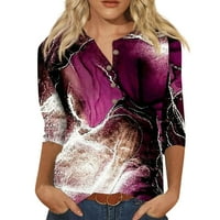 Sksloeg majice za žene Trendy Botton Mramorna majica od tiskane rukave Casual Labavi V-izrez obični