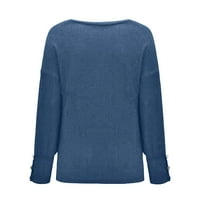 Džemper za žene modni čvrsti boju okrugli vrat dugih rukava jesen zima topli džemper gornji navy_ xxxl