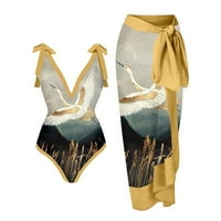 MLQIDK Ženski kupaći kostimi + prikrivaju dva vintage print kupaći kostim Monokini Bikini kupaći komisiot,