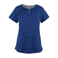 Ženske vrhove kratkih rukava modna bluza Čvrsta žena Ljetna posada vrata T-majice Tunic Tee Blue 5xl