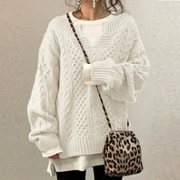 GUZOM WOMENS V-izrez jesen i zimski pleteni pulover prugasti džemperi bijele veličine l