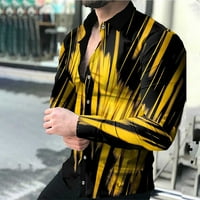 Odeerbi Men Ovratnicke košulje košulje dugih rukava i jesenje Trendi Trendy Print Cardigan bluza Žuta