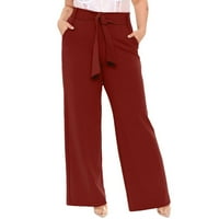 Koaiezne Ženske ležerne hlače za pravu nogu Čvrsta boja elastična visoka struka kravata Comfy pantalone