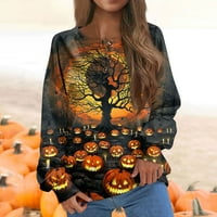 Ženska jesen i zimski okrugli vrat Halloween tipka za ispis Dizajn gornji labavi pulover s dugim rukavima