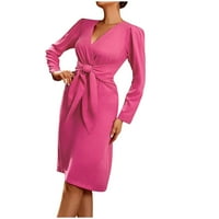 Haljina s dugim rukavima za žene Elegantna samoigrana Bowknot Womens Sexy Wrap V-izrez Spring Midi haljina