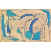 Franz Marc Black Ornate Wood Framed Double Matted Museum Art Print pod nazivom - Dva konja, Plava -Green