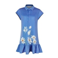 Mini haljine za žene modne kratke rukave V-izrez Daisy cvjetna print casual labava haljina