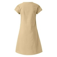 Vremenska pamučna haljina za žene V-izrez Čvrsta kratkih rukava pamučna tunika mini haljina