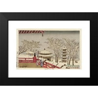 Kobayashi Kiyochika Crni moderni uokvireni muzej Art Print pod nazivom - hram senzoji u snijegu