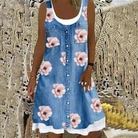 Jsaierl Ležerne haljine za žene Seksi okrugle cvjetne ispise lažne dvodijelne haljine bez rukava za žene