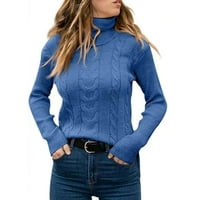 Dukseri cethrio za žene plus veličine lagane casual dugih rukava čvrsto zimsko čišćenje plave džempere