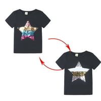 Penkiiy Toddler Djevojke Modna pamučna smiješna diskoloracija Flip Star Sequins uzorak TOP majica 2- godina Crna ljetna ponuda