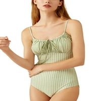 Thaisu Women Ljetni Monokini kupaći kostim, špageta traka za vezanje prednjeg ispisanog kupaćeg kostim,