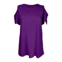 Scyoekwg Womens Ljetni vrhovi Trendy Basic T majice Vrhovi čvrstih boja okrugli vrat Hladne rame Košulje