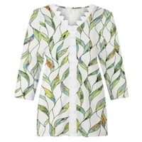 Štedne ženske modne košulje biljke grafički tisak vrhovi čipke V-izrez pulover dugih rukava s dugim