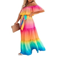 Hait Women Maxi haljine sa ramena duga haljina cvjetna tiskanja ljeto plaža Sunderss dame kratki rukav