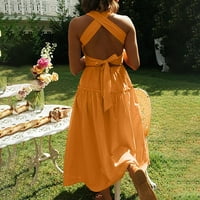 Ljetna haljina za ženska haljina za sunčanje Crew vrat bez rukava narančasta L