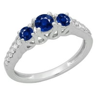 0. Carat 18k bijelo zlato okruglo rezanje plave safir i bijeli dijamantski ženski montirani kamen zaručni prsten CT