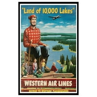 Vintage Turistički poster - Retro turizam Print - Minneapolis St. Paul Minnesota, Zemljište od 10, Jezera