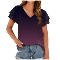 Ženski vrhovi ženske ljetne vrhove ruffle kratki rukav V izrez bluze za izrez Flowy T majice Top ljubičasta